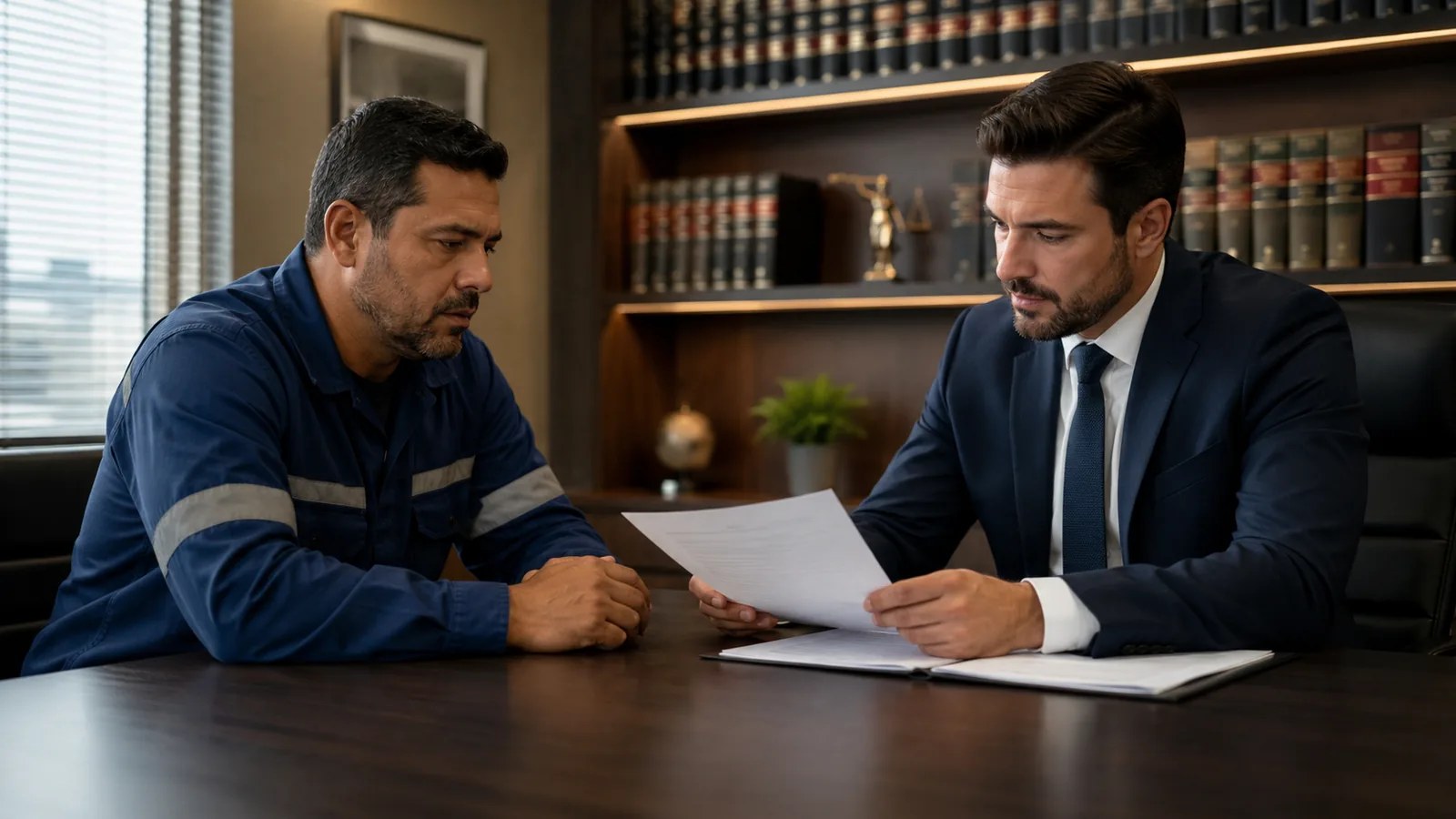 Trabalhador e advogado analisando documento relacionado aos depósitos do FGTS