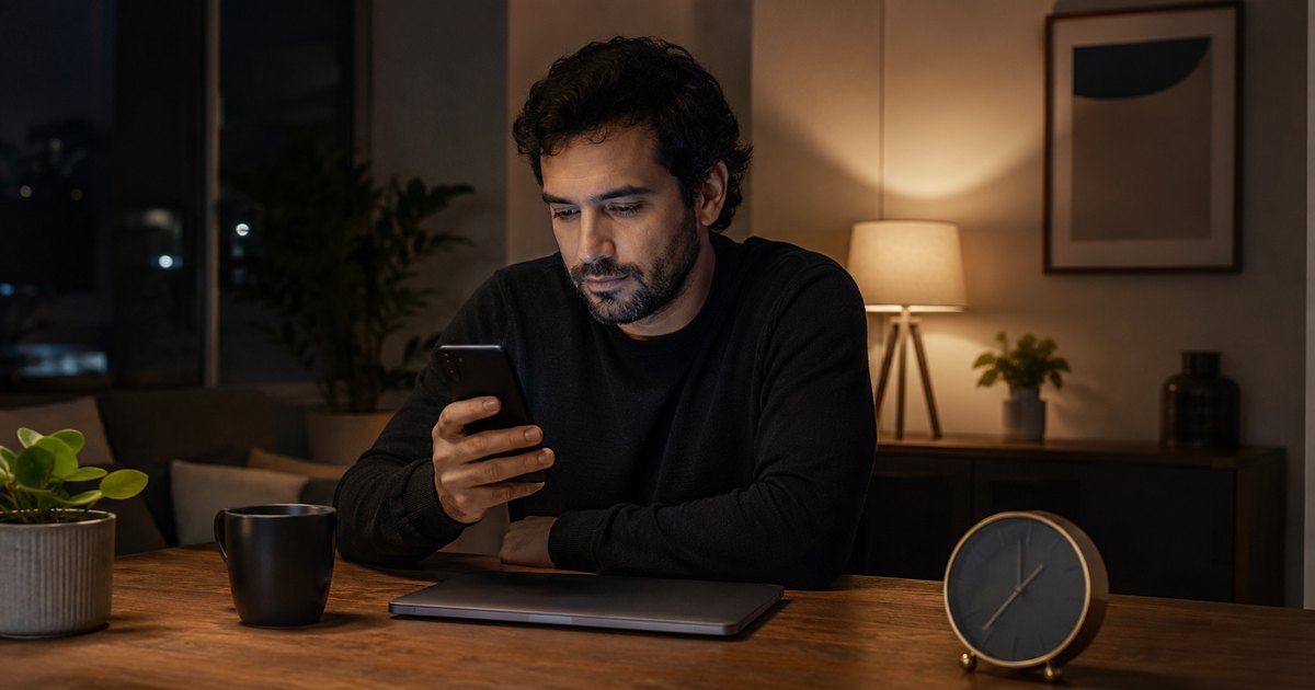 Trabalhador recebendo contato profissional no celular fora do expediente
